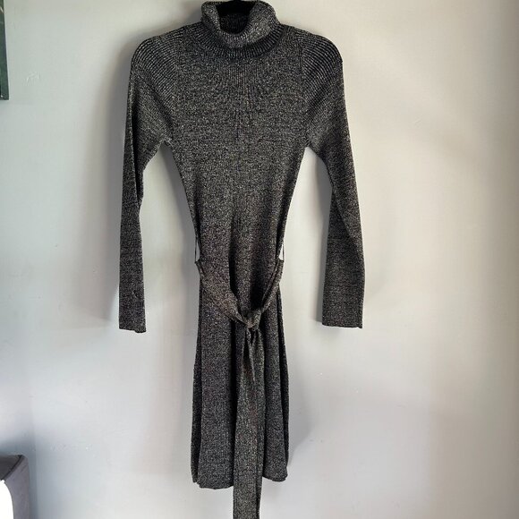 Alex Marie Nicole | Tie Front Sweater Dress Black/Gold | Size Large Women's - Picture 4 of 16